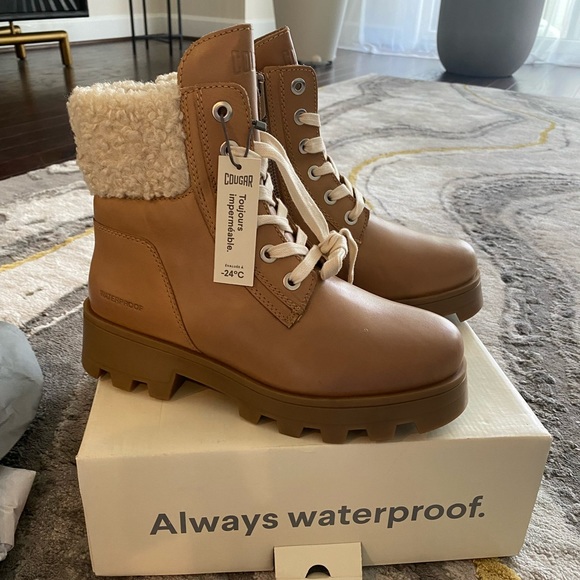 NWT COUGAR Caramel Waterproof Leather Stella Lined Boots - Picture 13 of 14